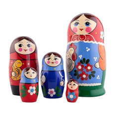 Heka Naturals Church Nesting Dolls | All Natural Wooden Matryoshka Doll Set Of 5 (7 Inch) - Traditional Babushka Home Decor, Wooden Stacking Dolls, Vintage Handmade Shape