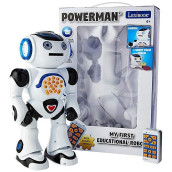 Lexibook, Powerman Remote Control Walking Talking Toy Robot, Educational Robot, Dances, Sings, Reads Stories, Math Quiz, Shooting Discs, & Voice Mimicking, Black, White, Rob50En