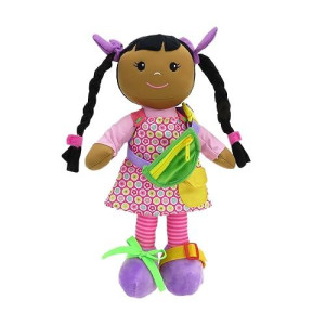 Linzy Toys 16" Dark Skin Educational Doll/Adorable Plush Doll Comes With A Removable Outfit Packed With Closures-Perfect For Testing A Little One'S Problem Solving And Motor Skills