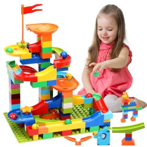 Couomoxa Marble Run Building Blocks: Compatible Classic Large Blocks Maze Track Sets - Big Blocks Educational Stem For Toddlers - Birthday Toys Gifts For 2 3 4 5 6 7 8 Year Old Boys & Girls