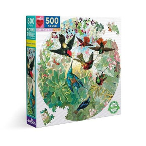 Eeboo: Piece And Love Hummingbirds 500 Piece Round Circle Jigsaw Puzzle, Puzzle For Adults And Families, Glossy, Sturdy Pieces And Minimal Puzzle Dust