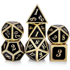 Dndnd Metal Dice Set D&D, 7 Die Metal Polyhedral Dice Set With Gift Metal Box And Gold Number For Dnd Dungeons And Dragons Role Playing Games (Black And Gold)