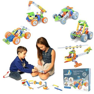 Mukikim Jr. Engineer - Car & Copter | Junior Educational Stem Learning Construction Set For Boys & Girls 5+ Years | 2-In-1 138Piece Creative Engineer Set (Tools Included), Build Both Simultaneously!