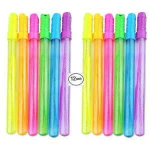 Holiday Decor Gifts Bubble Wands Party Packs | Assorted Color 4Oz Bubble Sticks With Leak-Proof Tops | Summer Fun Activities (12 Pack)