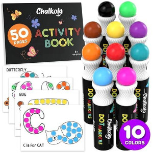 Chalkola 10 Washable Dot Markers For Toddlers - Paint Dotters, Bingo Markers Daubers | Dot Art Markers For Kids & Preschool, Dabbers Dot Paint Marker | Dot Markers For Kids With Free Activity Book