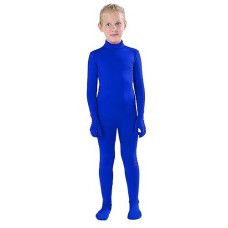 Full Bodysuit Kids Dancewear Without gloves Solid color Spandex Zentai child Unitard (Small, Blue)