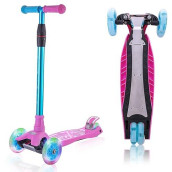 Wv Wonder View 3 Wheel Scooter For Kids, Kids Scooter With Light Up Wheels, Sturdy Deck Design, And 4 Height Adjustable Suitable For Kids Ages 3-12, Pink