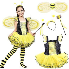 Ikali Bumble Bee Costume For Girls, Kids Honeybee Fancy Dress Up Outfit, Fairy Ballerina Tutu Skirt Set 4-6T