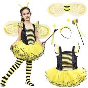 Ikali Bumble Bee Costume For Girls, Kids Honeybee Fancy Dress Up Outfit, Fairy Ballerina Tutu Skirt Set 7-8 Years