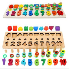 Muyindo Montessori Wood Blocks Puzzle Board Set For Toddler Preschool Kids, Learning & Educational Toys For Number Counting, Colors Stacking, Shape Sorting, Early Education Toy