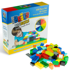 Strictly Briks Toy Large Building Blocks For Kids And Toddlers, Big Bricks Set For Ages 3 And Up, 100% Compatible With All Major Brands,10 Multi Colors, 108 Pieces