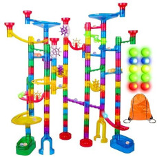 Meland Marble Run Sets For Kids - 153Pcs Marble Race Track Marble Maze Madness Game Stem Building Tower Toy For 4 5 6 + Year Old Boys Girls(113 Pcs + 30 Glass + 10 Led Lighted Marbles)