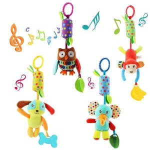 Joyshare 4 Pcs Baby Soft Hanging Rattle Crinkle Squeaky Toy - Baby Toys For 0 3 6 9 To 1 Animal Ring Plush Stroller Infant Car Bed Crib Travel Activity Hanging Wind Chime With Teether For Boys Girls