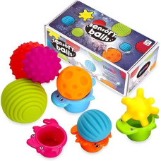Lemostaar 6Pc Sensory Balls For Kids - Textured Multi Ball Set For Babies & Toddlers, Squeezy Tactile Sensory Toys With Stacking Cup