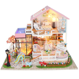 Spilay Dollhouse Miniature With Furniture,Diy Dollhouse Kit Mini Modern Villa Model With Music Box,1:24 Scale Creative Room Best Christmas Birthday Gift For Lovers Boys And Girls(Sweet World) 13846