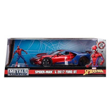 Jada Toys Marvel 1:24 2017 Ford Gt Die-Cast Car With 2.75" Spider-Man Figure, Toys For Kids And Adults, Red/Blue (99725)