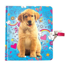 Playhouse Puppy Doodles Shiny Foil Cover Lock & Key Lined Page Diary For Girls