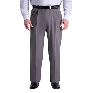 Haggar Mens Big & Tall Premium Comfort Classic Fit Pleat Front Dress Pants, Medium Gray, 52W X 34L Us