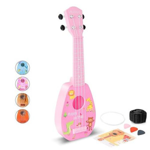 Yolopark 17 Kids Toy Guitar For Girls Boys, Mini Toddler Ukulele Guitar With 4 Strings Keep Tones Can Play For 3, 4, 5, 6, 7 Year Old Kids Musical Instruments Educational Toys For Beginner (Pink)