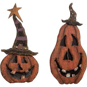 Transpac Imports, Inc. Jack-O-Lantern Pumpkin Rustic Orange 14 X 7 Plywood Halloween Figurines Set Of 2
