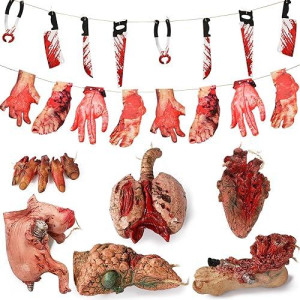 Halloween Blood Props Fake Scary Severed Hand Broken Body Parts For Haunted House Halloween Vampire Zombie Party Decorations Supplies (6Pcs Body Parts)