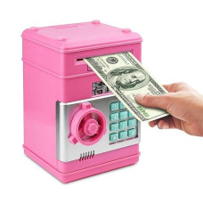 Setibre Piggy Bank, Electronic Atm Password Cash Coin Can Auto Scroll Paper Money Saving Box Toy Gift For Kids (Pink)