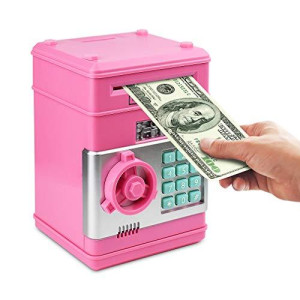 Setibre Piggy Bank, Toys For Girls Ages 5-7, 8-10, Electronic Atm Password Cash Coin Can Auto Scroll Paper Money Saving Box Toys For 6 7 8 9 10 11 12 Year Old Girl Christmas Birthday Gifts (Pink)