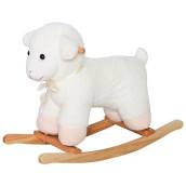 Qaba Lamb Rocking Horse Sheep, Nursery Stuffed Animal Ride On Rocker For Kids, Wooden Plush, White