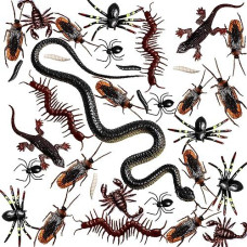 Whaline 148 Pieces Plastic Bugs Trick Joke Decoration Scary Insects Fake Snake Cockroaches Spiders Worms Scorpions And Gecko For April Fools Day Decoration, Halloween Party Favors (9 Types)