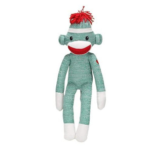 Plushland Adorable Green Sock Monkey, The Original Traditional Hand Knitted Stuffed Animal Toy Gift-For Babies, Teens, Girls And Boys Baby Doll Present Puppet 20 Inches