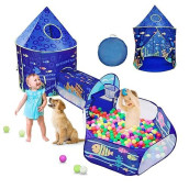 Lojeton 3Pc Ocean World Kids Play Tent, Crawl Tunnel, Ball Pit For Toddlers, Indoor & Outdoor Playhouse Castle Toys, Baby Boys Girls Gift For 3 4 5 6 7 Years Old (Balls Not Included)