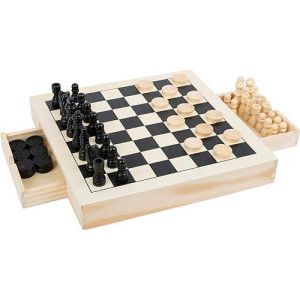 Small Foot 11208 3 In 1 Chess, Checkers & Merels, Design Made Of Wood, Classic Set With 56 Game Pieces, Ideal To Take Away, For Children 6 Years And Upwards Toy, Multicolour