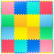 Prosource Foam Puzzle Floor Play Mat For Kids And Babies With Solid Colors, 36 Or 16 Interlocking Tiles With Borders, Assorted