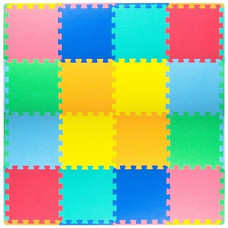 Prosource Foam Puzzle Floor Play Mat For Kids And Babies With Solid Colors, 36 Or 16 Interlocking Tiles With Borders, Assorted