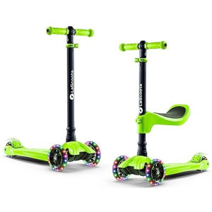 Lascoota 2-In-1 Kids Kick Scooter, Adjustable Height Handlebars And Removable Seat, 3 Led Lighted Wheels And Anti-Slip Deck, For Boys & Girls Aged 3-12 And Up To 100 Lbs.