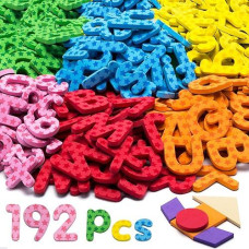 192 Pcs Magnetic Letters Numbers 9 Color(With Pattern Blocks,Symbols) Foam Set, Alphabet Magnets Gift For Preschool?Kids Children Toddler Educational Fridge Refrigerator Toy, Classroom School Learning