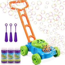 Lydaz Bubble Lawn Mower For Toddlers, Kids Bubble Blower Maker Machine, Indoor Outdoor Push Backyard Gardening Toys, Christmas Birthday Gifts Party Favors Games Toys For Preschool Baby Boys Girls