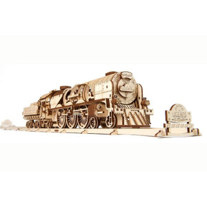 Ugears 3D Puzzles For Adults - V-Express Steam Train With Tender Idea- 3D Wooden Puzzle Model Kits For Adults And Teens Building Kit Wooden Model Kits