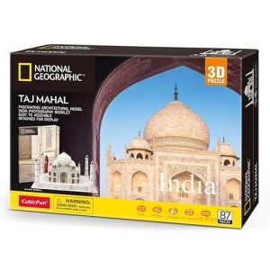 Cubicfun National Geographic 3D Puzzle For Adults Kids Taj Mahal India Architecture 3D Jigsaw Building Model Kit With Booklet Gifts For Woman Men, 87 Pieces