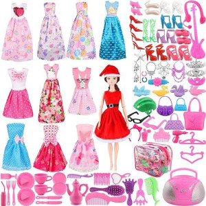 Sotogo 101 Pieces Doll Clothes And Accessories For 11.5 Inch Girl Doll Clothes Include 11 Pieces Handmade Doll Party Dresses Christmas Outfits, 90 Pieces Different Doll Accessories And Storage Bag