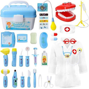 Medical Kit For Kids - 38 Pieces Doctor Pretend Play Equipment, Toy Doctor Kit For Kids, Doctor Play Set With Gift Case For Boys Girls 3 4 5 6 7 Years Old Christmas Birthday Gift(Blue)