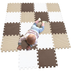MQIAOHAM 18 pcs White-coffee-Beige Waterproof Indoor Best Yard Thick Antiskid cushion Safety Tile Activity Boys Protector Non Slip Exercise Safe 101106110