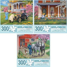 Bits And Pieces - 300 Piece Jigsaw Puzzles For Adults - Value Set Of Three (3) - Classic Summer Large Piece Jigsaws By Artist John Sloane - 18