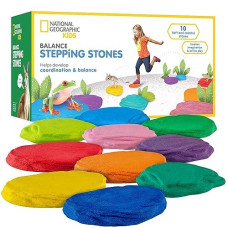 National Geographic Stepping Stones For Kids - 10 Durable Stones Encourage Toddler Balance & Gross Motor Skills, Indoor & Outdoor Toys, Toddler Stepping Stones, Balance Stones, Kids Obstacle Course