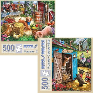 Bits And Pieces - Value Set Of Two (2) - 500 Piece Jigsaw Puzzles For Adults - Hide And Seek, Whats The Password Jigsaws By Artist Larry Jones - 18 X 24