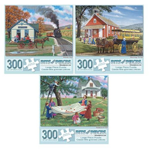 Bits And Pieces - Value Set Of Three (3) 300 Large Piece Puzzles For Adults - Sunny Season Collection By Artist John Sloane - Jigsaw Puzzles - 18 X 24
