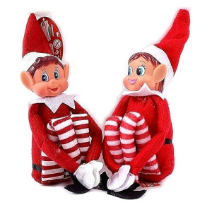 Glow Wholesale Elfie (Boy) And Elvie (Girl) Set Fun And Playful Elves Behavin' Badly Figure With Soft Body And Vinyl Face-Set Of 2, Red