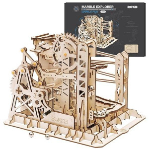 Rokr 3D Assembly Wooden Puzzle Brain Teaser Game Mechanical Gears Set Model Kit Marble Run Set Unique Craft Kits Christmas/Birthday/Valentine'S Gift For Adults & Kids Age 14+(Lg503-Lift Coaster)