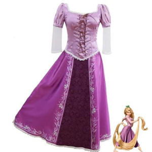 Hotcostyle Tangled Purple Dress Rapunzel Cosplay Costume Princess Lepe Dress Purple Magic Dress