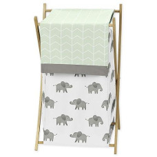 Sweet Jojo Designs Mint, Grey And White Baby Kid Clothes Laundry Hamper For Watercolor Elephant Safari Collection